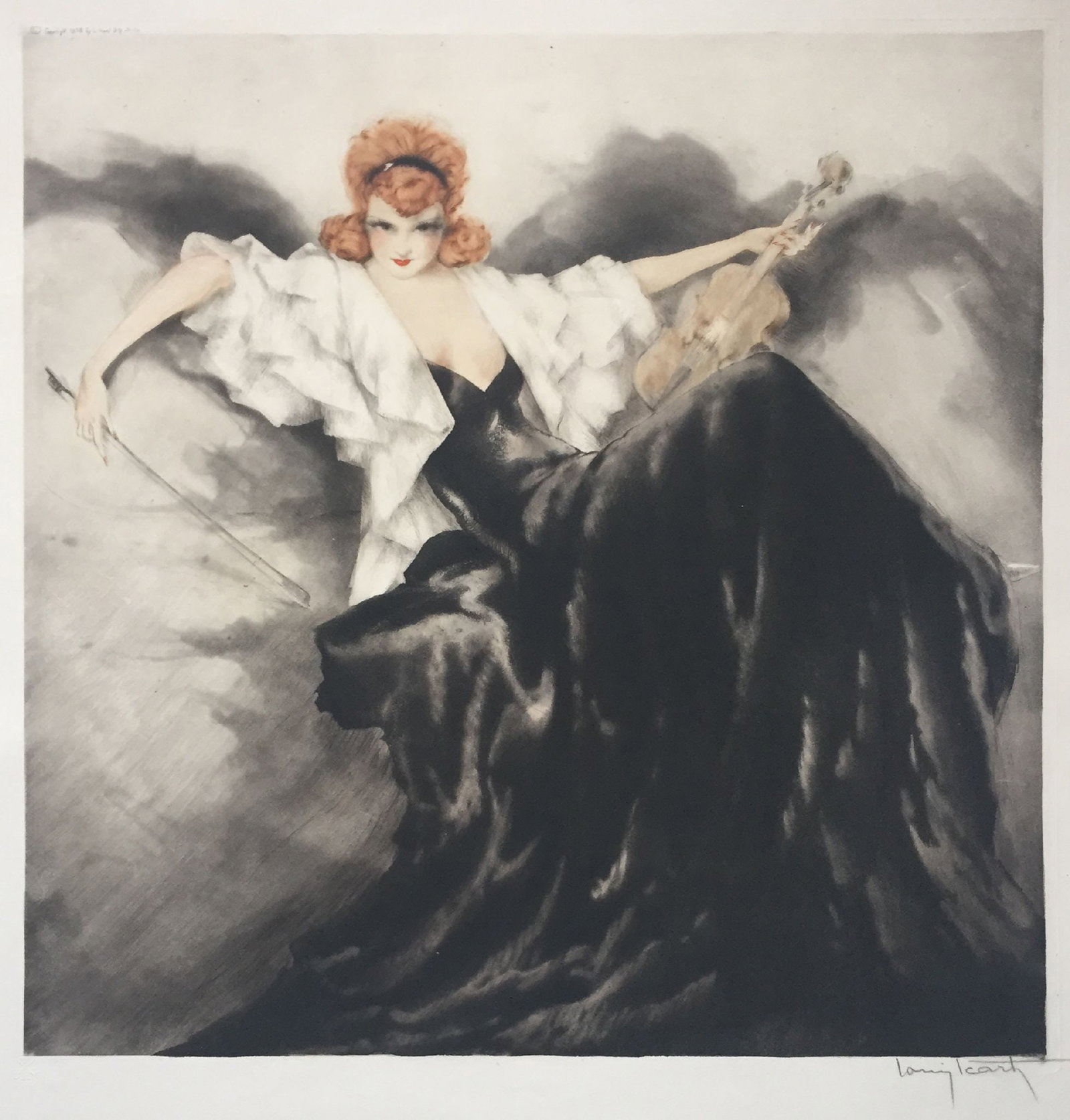 Louis Icart - Waltz Echos: Artist: Louis Icart Title: Waltz Echos Year: 1938 Dimensions: 26 x 22 in. Edition: from the rare limited edition Medium: Original drypoint etching with hand wat