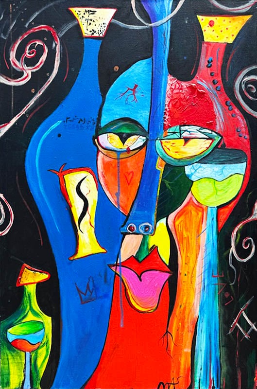 Matthew Steinberg - Bottles: Artist: Matthew SteinbergTitle: BottlesYear: 2015Dimensions: 24 x 36 in.Edition: One-of-a-kind original paintingMedium: Hand painted acrylic on canvasCondition: ExcellentSignature Details: Hand