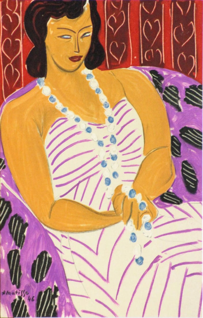Henri Matisse (After) - Woman in White: Artist: Henri Matisse (After) Title: Woman in White Year: 1954 Dimensions: 7 15/16in. by 6 5/8in. Edition: From the rare limited edition Suite: Portraits Medium:</