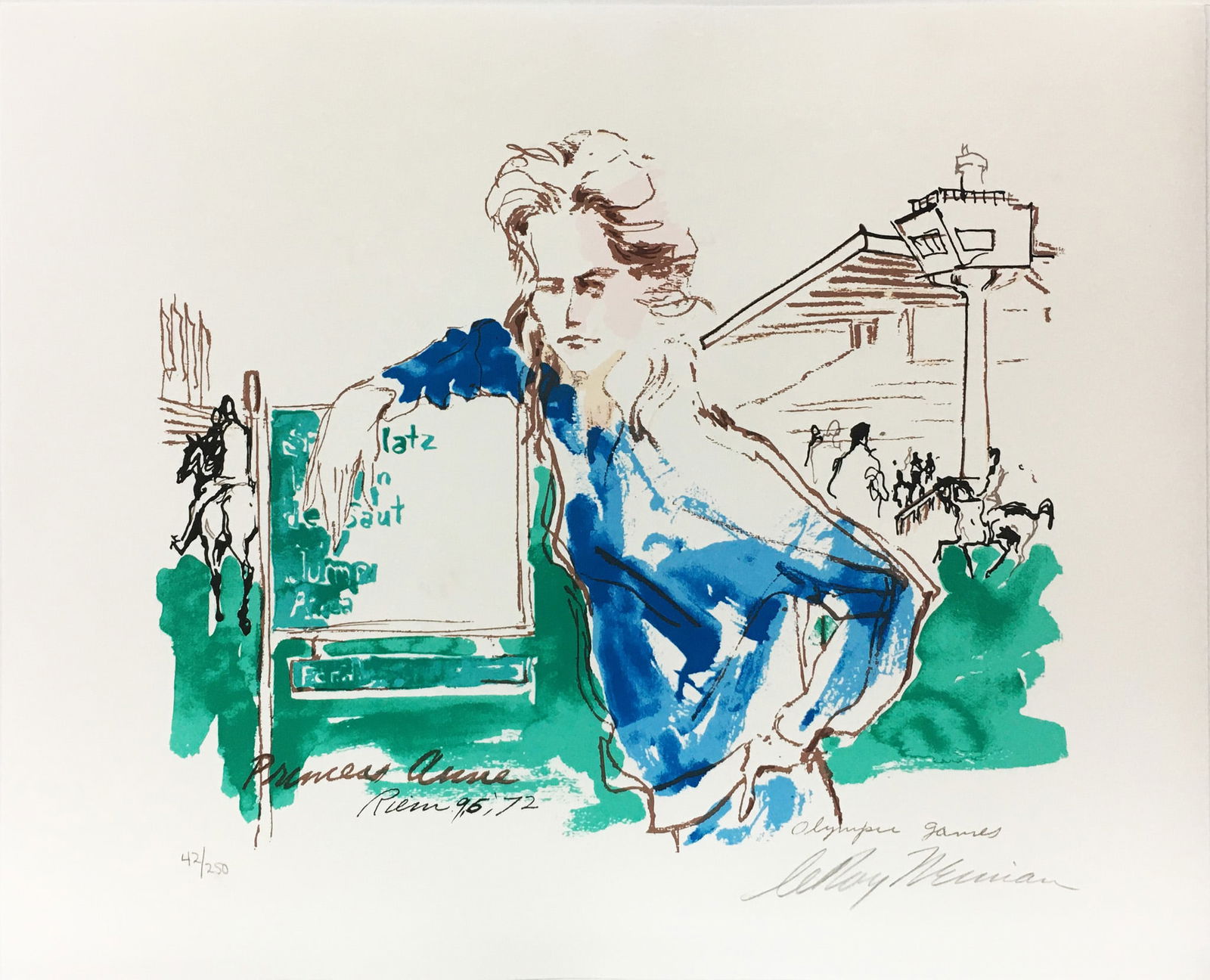 Leroy Neiman - Princess Anne: Artist: Leroy Neiman Title: Princess Anne Year: 1972 Dimensions: 18 x 22 in. Edition: From the Rare Limited Edition of 250 Suite: Munich Medium: