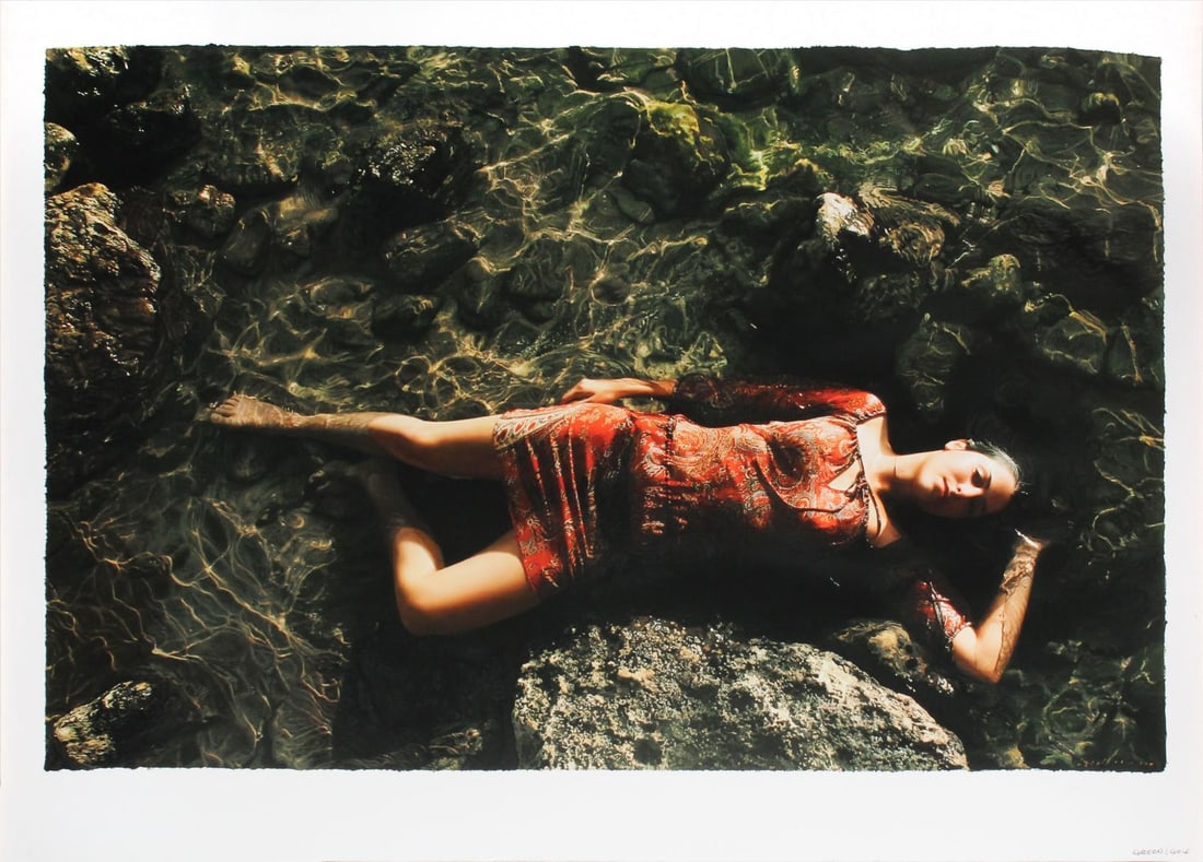 Yi Jaier - Falls into the Water: Artist: Yi Jaier Title: Falls into the Water Dimensions: in. by in. Edition: From the rare limited edition Medium: Original serigraph on paper Condition: Excellent