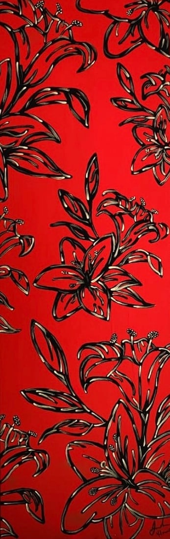 Jordana Hanono - Bold Flowers: Artist: Jordana HanonoTitle: Bold FlowersYear: 2023Dimensions: 36in. by 12in.Edition: Unique work of artMedium: Mixed MediaCondition: ExcellentSignature Details: Hand signed on the bottom right
