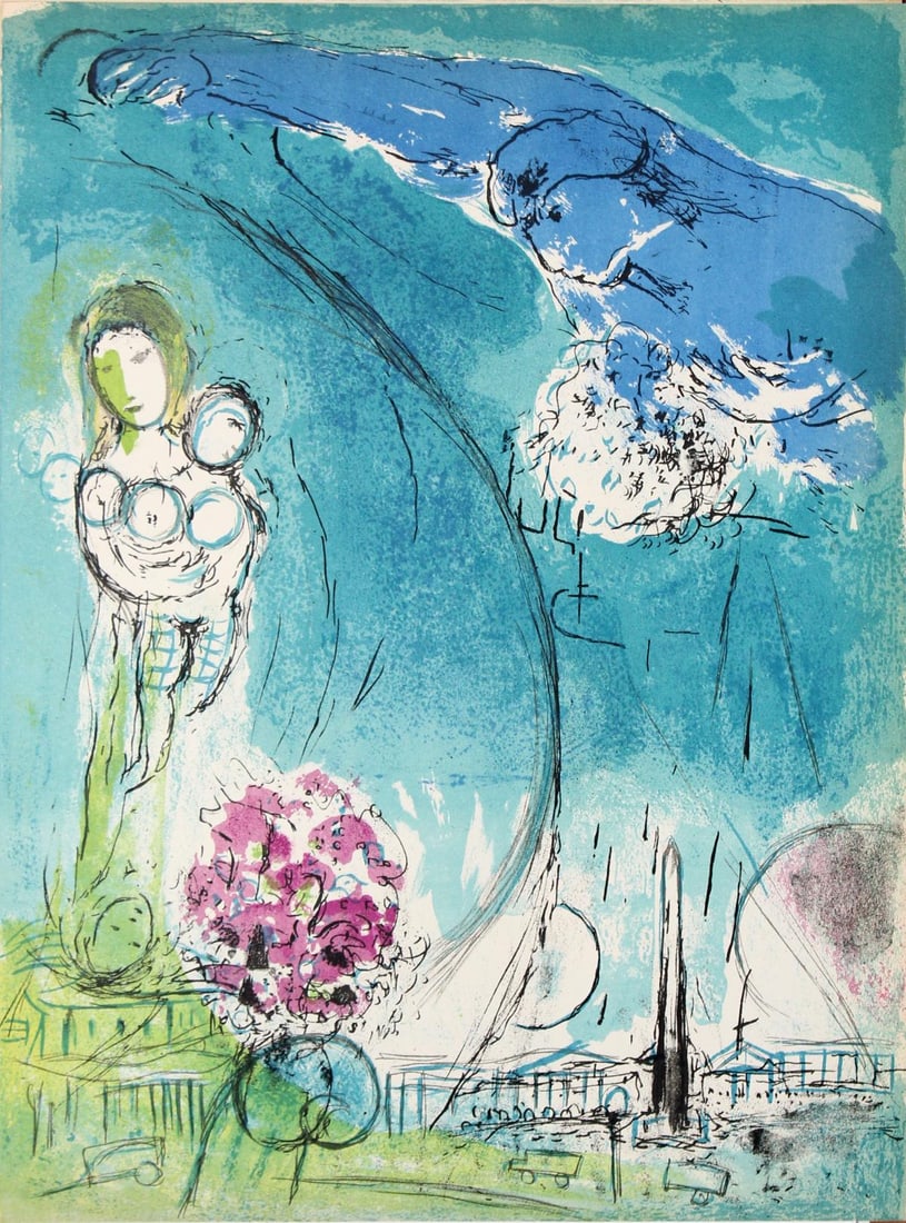 Marc Chagall - Place de a Concorde: Artist: Marc ChagallTitle: Place de a ConcordeYear: 1952Dimensions: 14 7/8in. by 10 3/8in.Edition: From the rare limited edition=Publisher: Editions Revue Vervem ParistSuite: VerveMedium: Origianl
