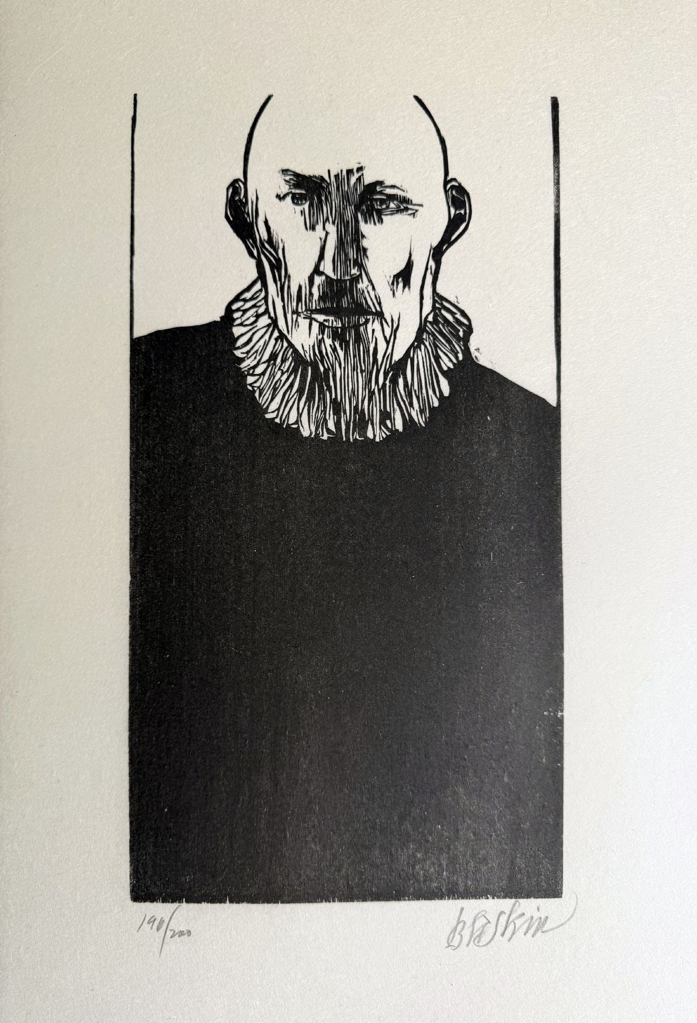 Leonard Baskin - Untitled Woodblock from ""Othello"" 1973: Artist: Leonard Baskin Title: Untitled Woodblock from ""Othello"" 1973 Year: 1973 Dimensions: 12 1/2 x 19 1/2 in. Edition: From the limited edition of 200 Medium:</