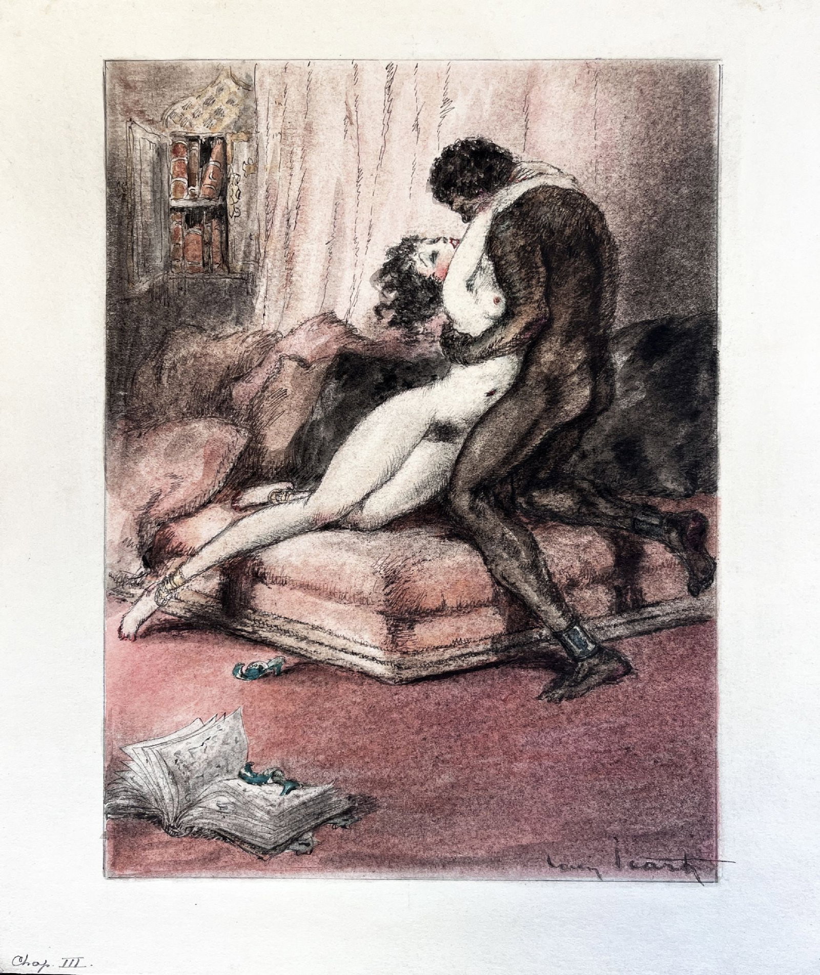 Louis Icart - Ready for Love (Original Watercolor): Artist: Louis IcartTitle: Ready for Love (Original Watercolor)Year: 1935Dimensions: 7 1/2 x 9 1/2 in.Edition: One-of-a-Kind Watercolor with Hand signature by Louis Icart.Publisher: Claude Prosper de