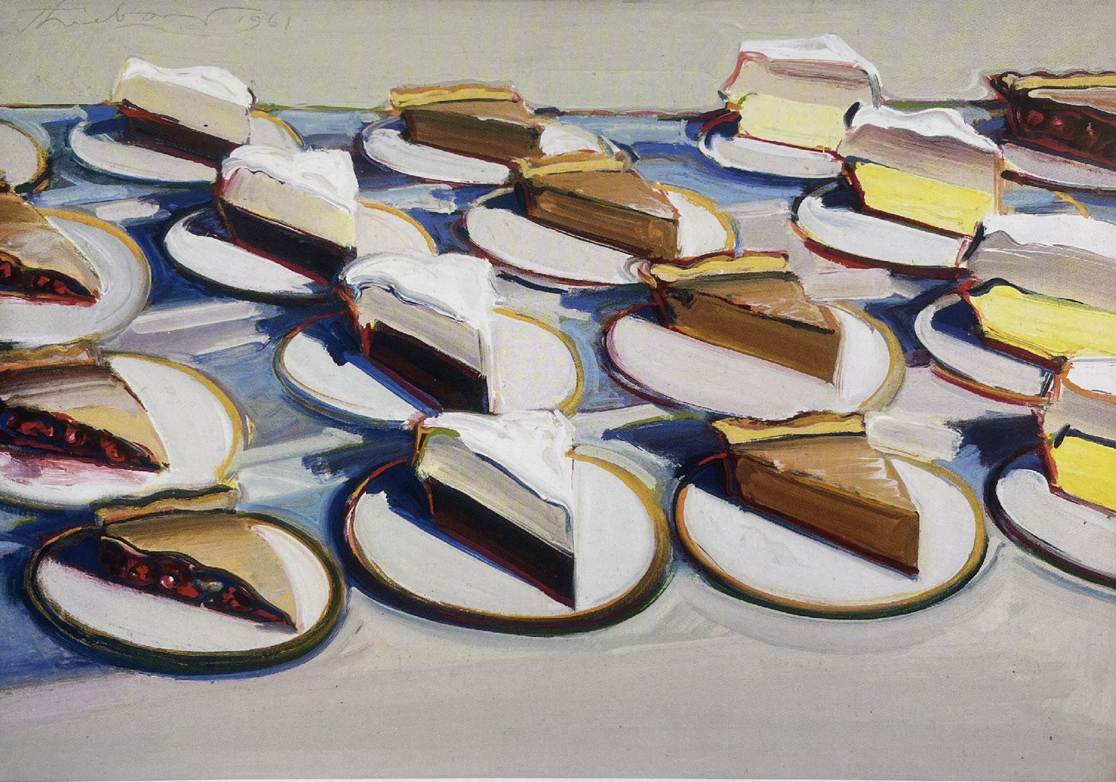 Wayne Thiebaud - Slices of Pie: Artist: Wayne Thiebaud Title: Slices of Pie Year: 2019 Dimensions: 8 1/2 x 9 1/2 in. Edition: Colored Offset Lithographs that Come Matted in white with a color trim to match t
