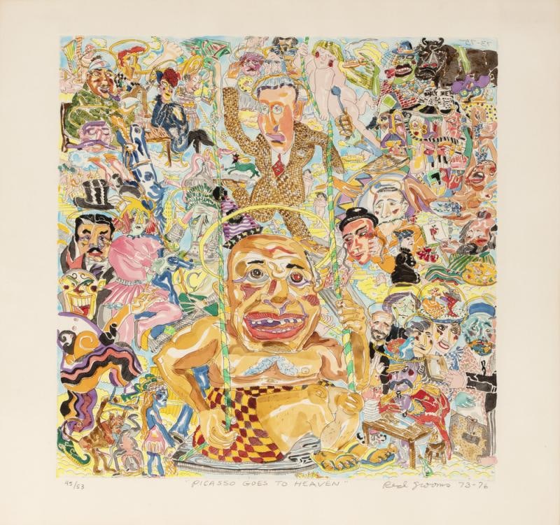 Red Grooms - Picasso Goes to Heaven on a Swing II: Artist: Red Grooms Title: Picasso Goes to Heaven on a Swing II Year: 1976 Dimensions: 29in. by 30 3/8in. Edition: From the Rare Limited Edition Publisher: Brook