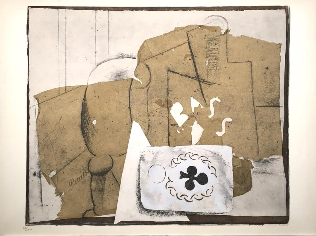 Pablo Picasso (After) - Bouteille verre at cartes: Artist: Pablo Picasso (After) Title: Bouteille verre at cartes Year: 1962 Dimensions: 19in. by 14 1/2in. Edition: From the rare limited edition of 200 Suite: Un