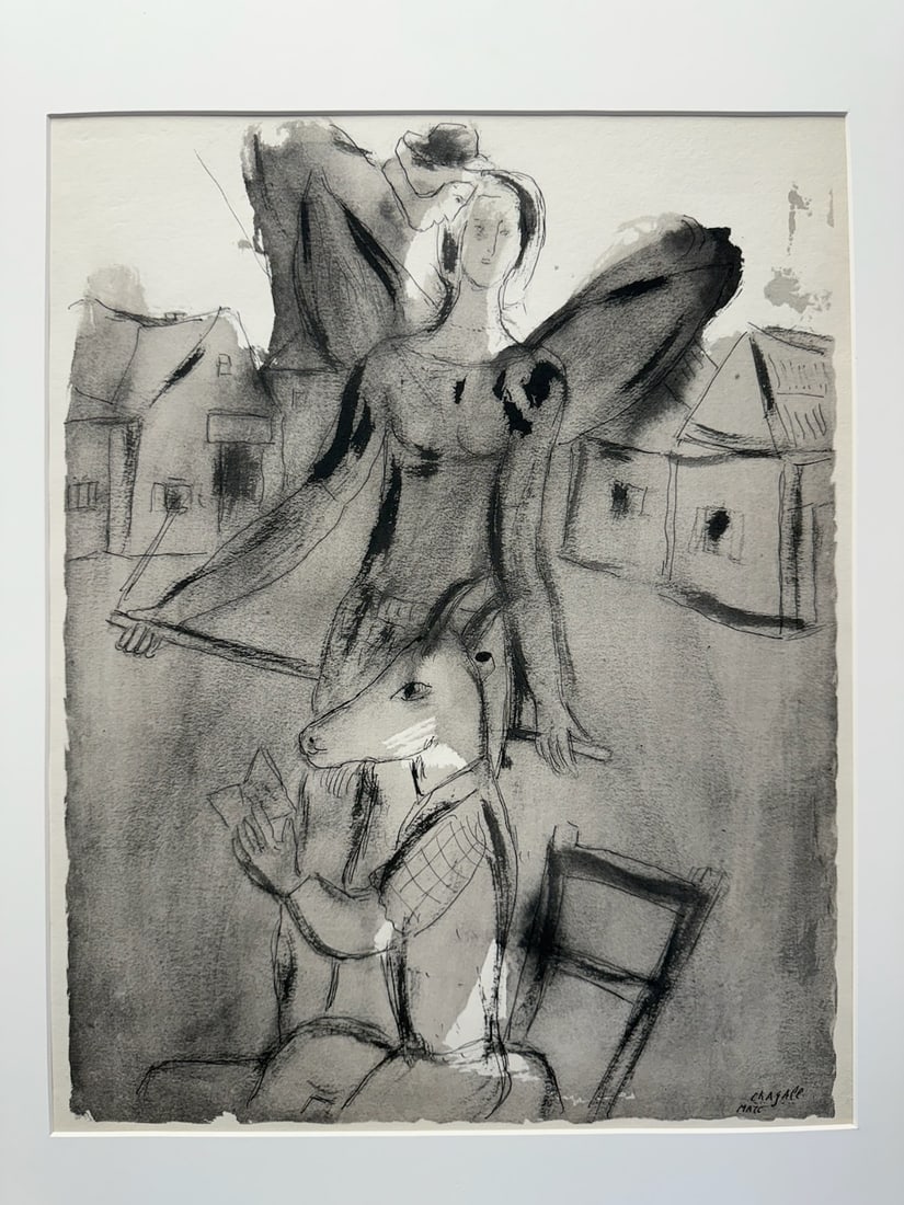 Marc Chagall - Lovers and Goats: Artist: Marc Chagall Title: Lovers and Goats Year: 1958 Dimensions: 20 x 24 in. Edition: From the rare limited edition of 300 Publisher: Editions de la Revue Ve