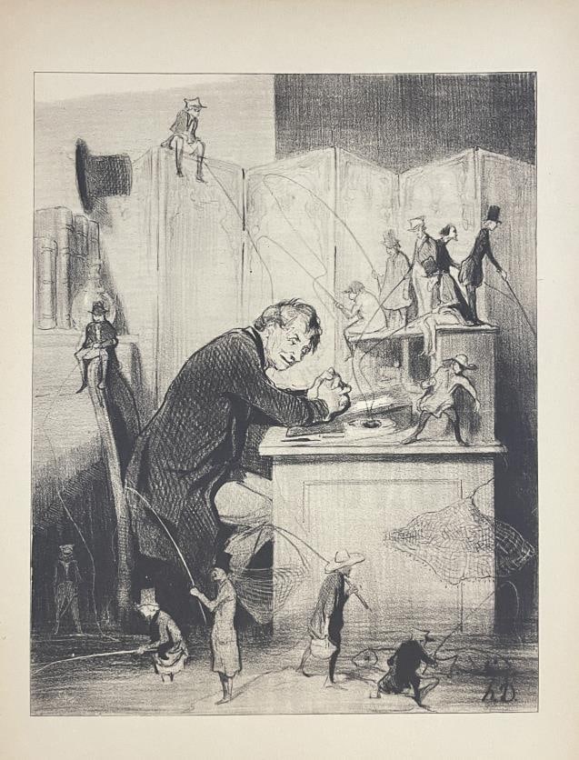Honore Daumier - Fishing: Artist: Honore Daumier Title: Fishing Year: 1945 Dimensions: 13in. by 9 3/4in. Edition: From the rare limited edition Publisher: Pantheon New York Su