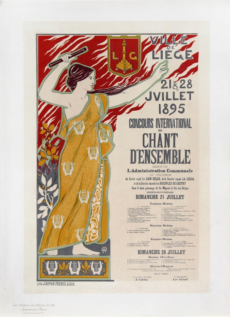 Donnay Auguste - "Concours International de Chant: Artist: Donnay Auguste Title: "Concours International de Chant D'ensemble" Vintage Poster Year: 1897 Dimensions: 15.25in. by 11.25in. Edition: From the rare limited edition Pub