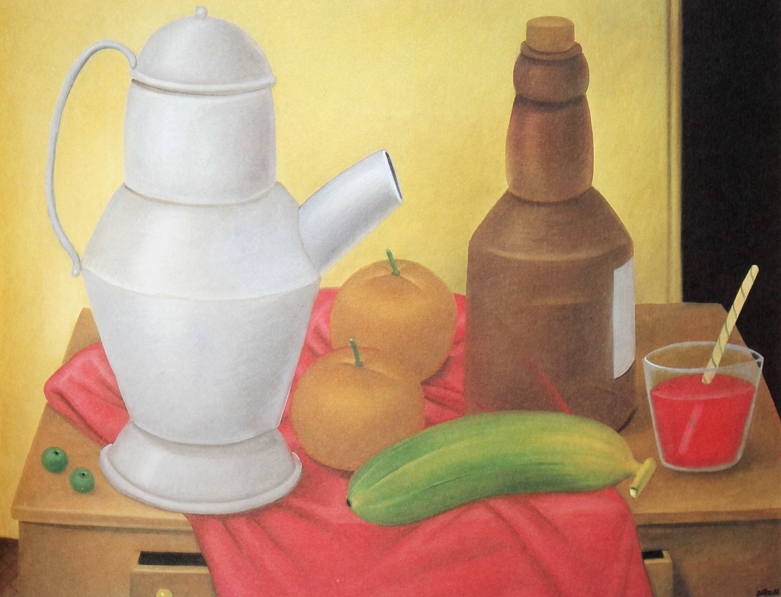 Fernando Botero (after) - Still-life with Brown Bottle: Artist: Fernando Botero (after) Title: Still-life with Brown Bottle Year: 1983 Dimensions: 16in. by 12in. Edition: From the limited edition of 200 Publisher: Harry N. Abram