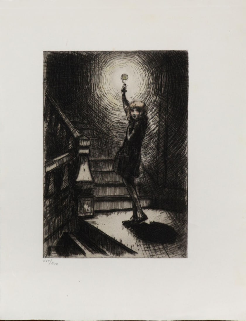 Louis Icart - On the Landing from "L'ingenue Libertine": Artist: Louis Icart Title: On the Landing from "L'ingenue Libertine" Year: 1926 Dimensions: 9.75in. by 12.75in. Edition: From the rare limited edition of 500 Suite: L'ingen