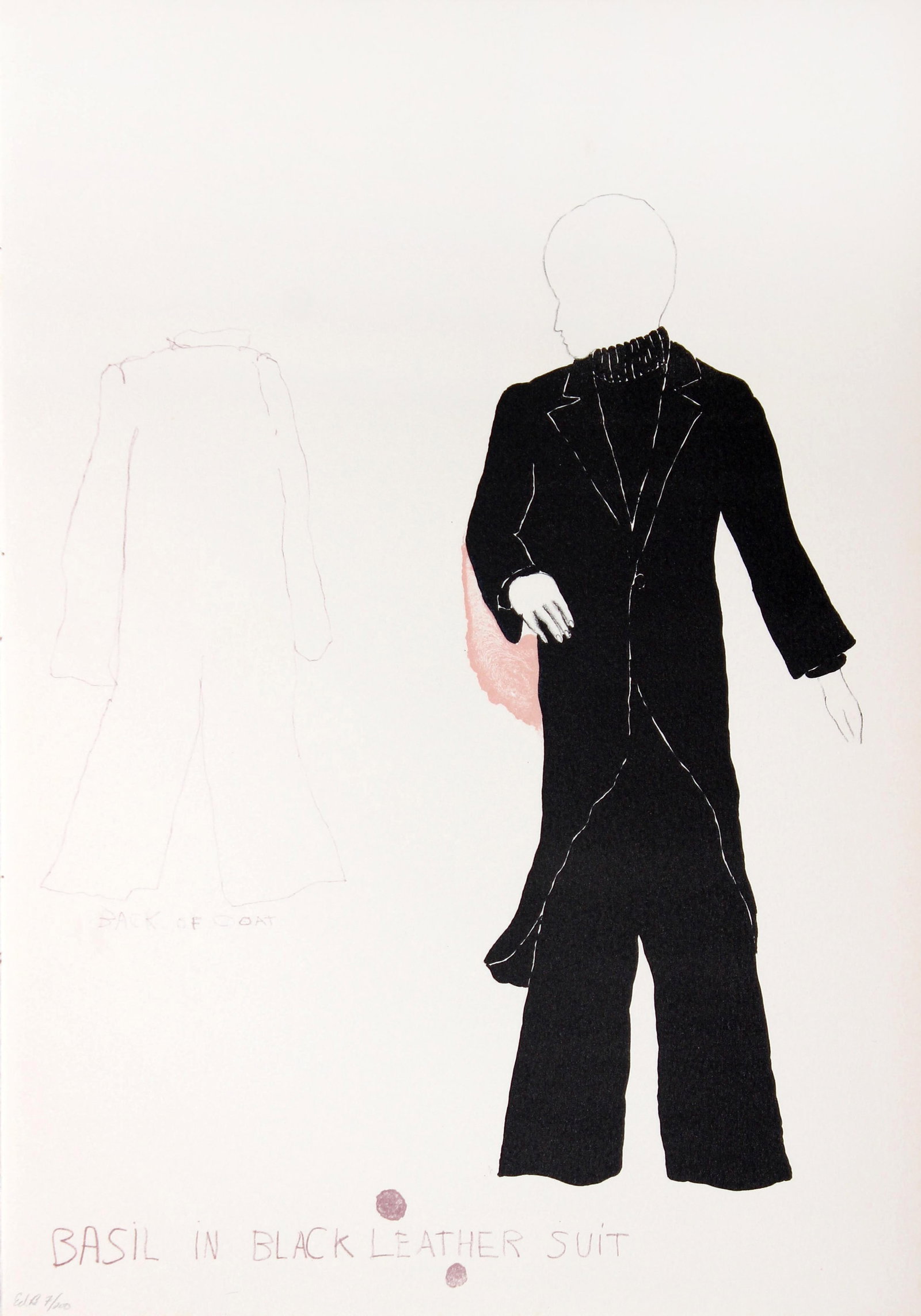 Jim Dine: Artist: Jim DineTitle: Basil in Black Leather SuitYear: 1968Dimensions: 18 x 12 3/4 in.Edition: B7 from the limited edition of 200Publisher: Petersburg Press, LondonSuite: The Picture of Dorian