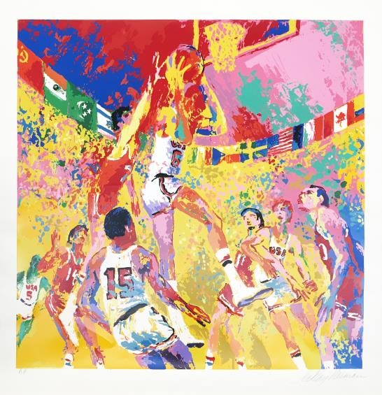 LeRoy Neiman - Olympic Basketball: Artist: LeRoy Neiman Title: Olympic Basketball Year: 1976 Dimensions: 26in. by 26in. Edition: From the rare limited edition Medium: Original serigraph on paper<