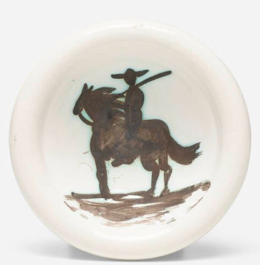 Pablo Picasso - Picador ashtray: Artist: Pablo Picasso Title: Picador ashtray Year: 1952 Dimensions: 6 1/8in. by 6 1/8in. Edition: From the rare limited edition of 500 Publisher: Madoura Potter