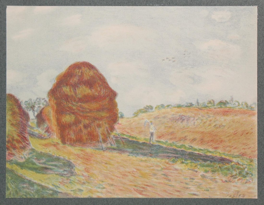Alfred Sisley - Les Meules: Artist: Alfred Sisley Title: Les Meules Year: 1906 Dimensions: 8 1/4in. by 6 1/4in. Edition: From the rare limited edition of 1000 Publisher: Bruno Cassirer Ber