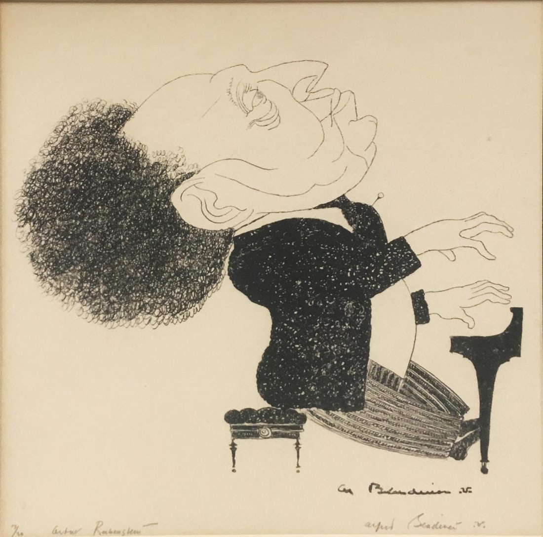 Alfred Bendiner - Arthur Rubinstein: Artist: Alfred Bendiner Title: Arthur Rubinstein Dimensions: 9 1/4in. by 9 1/4in. Edition: Numbered from the Rare Limited Edition of 20 Medium: Lithograph on Paper