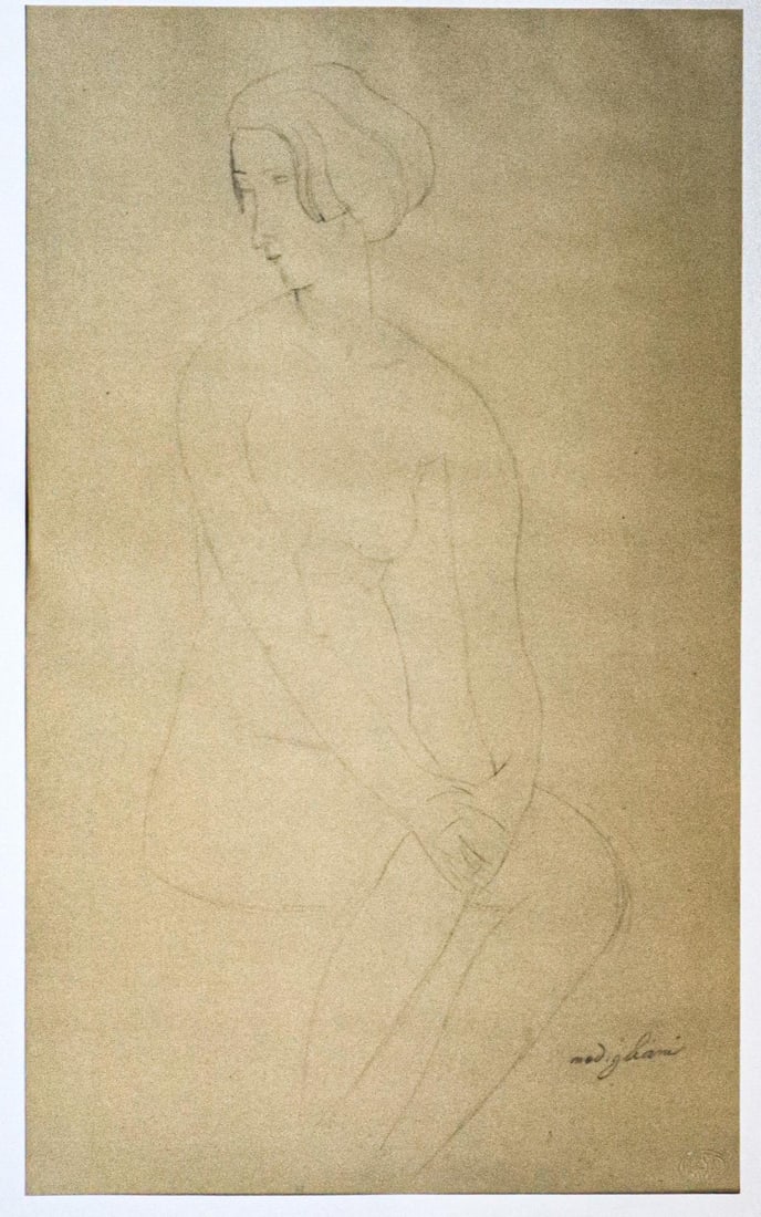 Amedeo Modigliani - Untitled portrait of a naked woman (After): Artist: Amedeo Modigliani Title: Untitled portrait of a naked woman sitting down Year: 1959 Dimensions: 22.25in. by 17.75in. Edition: From the rare limited edition 750