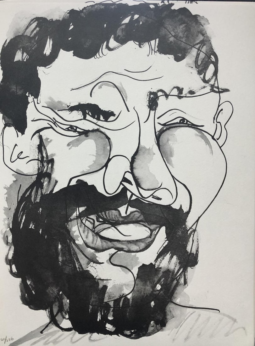 Pablo Picasso (After) - Visage d'homme riant a la: Artist: Pablo Picasso (After) Title: Visage d'homme riant a la barbe et cheveux noirs trait et lavis. Year: 1957 Dimensions: 14 .5in. by 11in. Edition: From the rare limited e