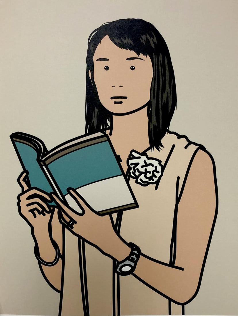 Julian Opie - Hijri with Book: Artist: Julian Opie Title: Hijri with Book Year: 2005 Dimensions: 15.5in. by 11.5in. Edition: From the limited edition of 250 Publisher: Alan Cristea Gallery