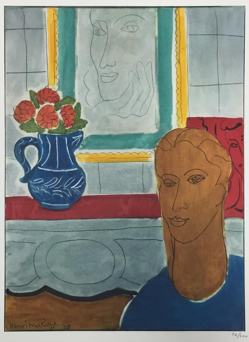 Henri Matisse - Portrait with Flowers: Artist: Henri MatisseTitle: Portrait with FlowersYear: 1958Dimensions: 15 3/4in. by 11 3/4in.Edition: From the Rare Limited Edition of 200Publisher: New York Graphic Society New YorkMedium: Original