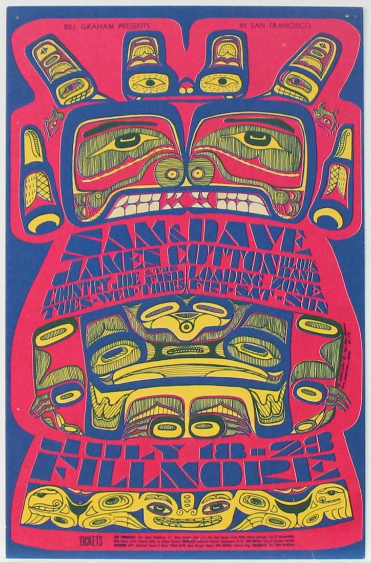 Bonnie Maclean - Sam and Dave: Artist: Bonnie MacleanTitle: Sam and DaveYear: 1967Dimensions: 4 1/2in. by 7in.Edition: From the Rare Limited EditionSuite: Fillmore Auditorium PostcardMedium: Offset Lithograph in Colors on