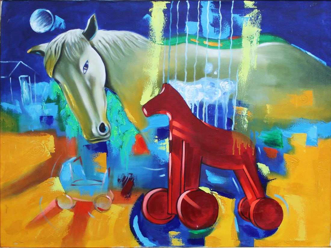 R. Medins - Cabballos: Artist: R. Medins Title: Cabballos Dimensions: 30in. by 40in. Edition: Unique One of a Kind Artwork Medium: Original Acrylic on Canvas Condition: Excellent