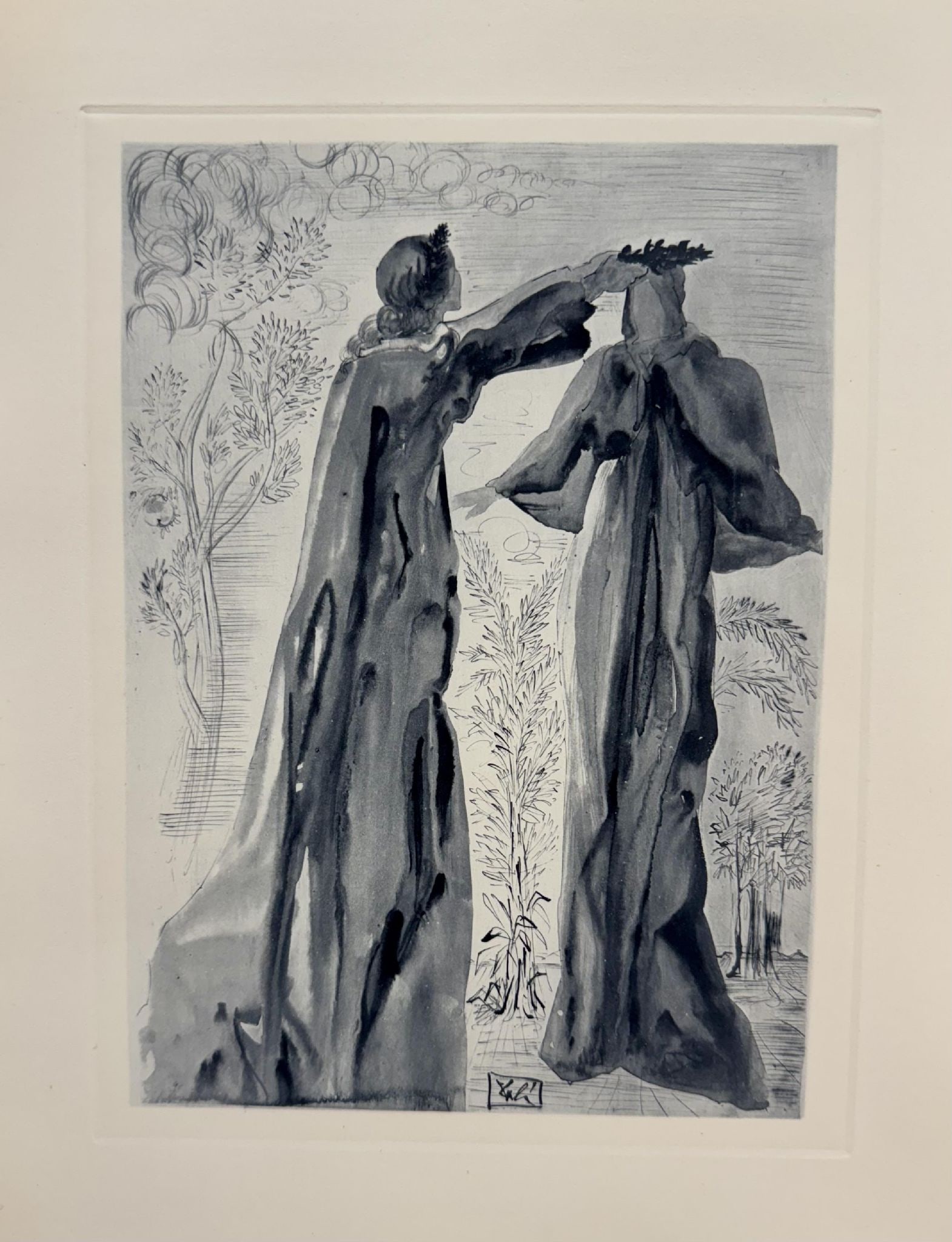 Salvador Dali - Virgil's Last Words: Artist: Salvador DaliTitle: Virgil's Last WordsYear: 1964Dimensions: 13 x 10 1/4 in.Edition: From the rare limited edition of 165 in blue/grayPublisher: Les Heures Claires, ParisSuite: The Divine