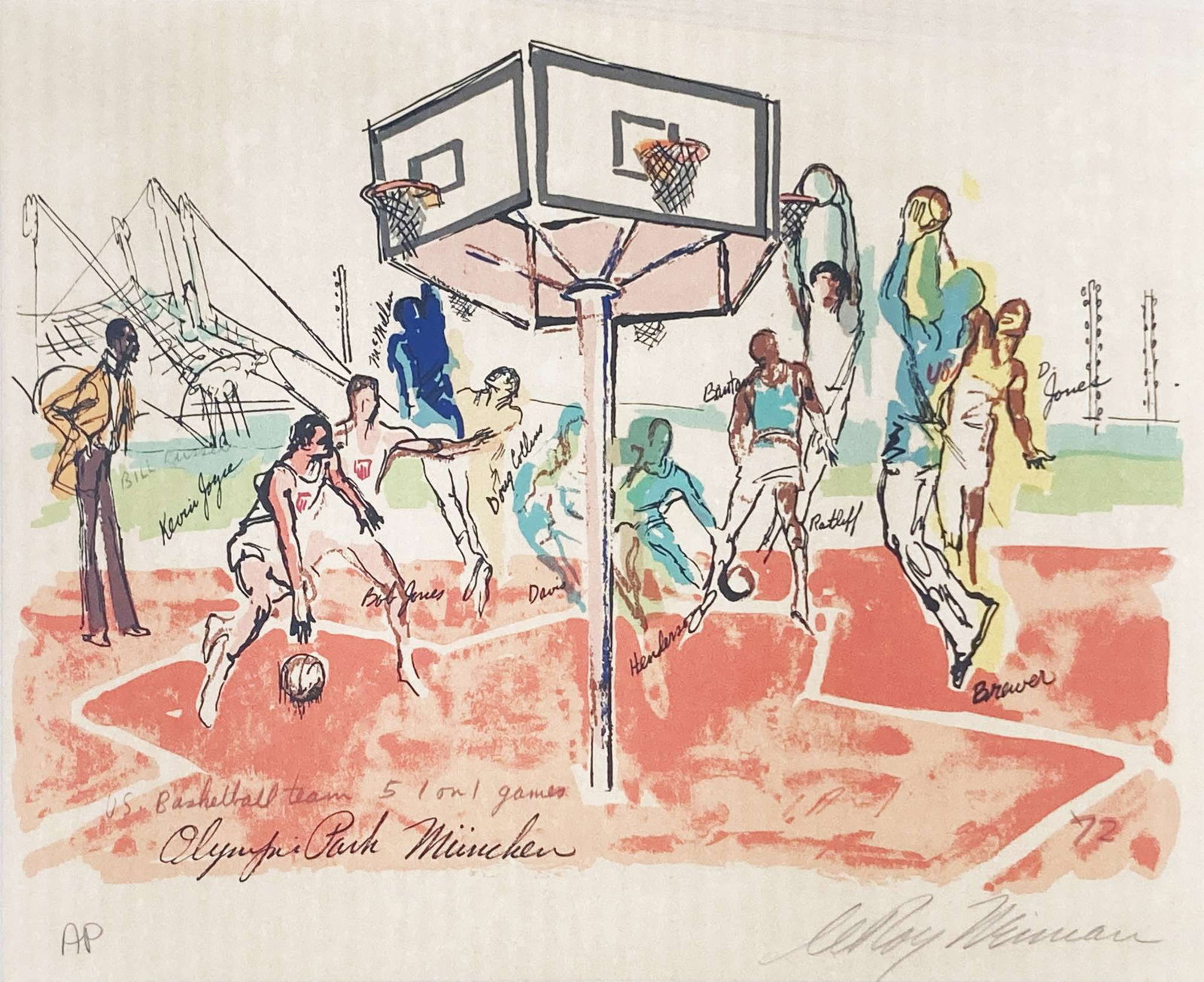 Leroy Neiman - US Basketball Team: Artist: Leroy Neiman Title: US Basketball Team Year: 1972 Dimensions: 18 x 22 in. Edition: From the Rare Limited AP Edition Suite: Munich Medium:
