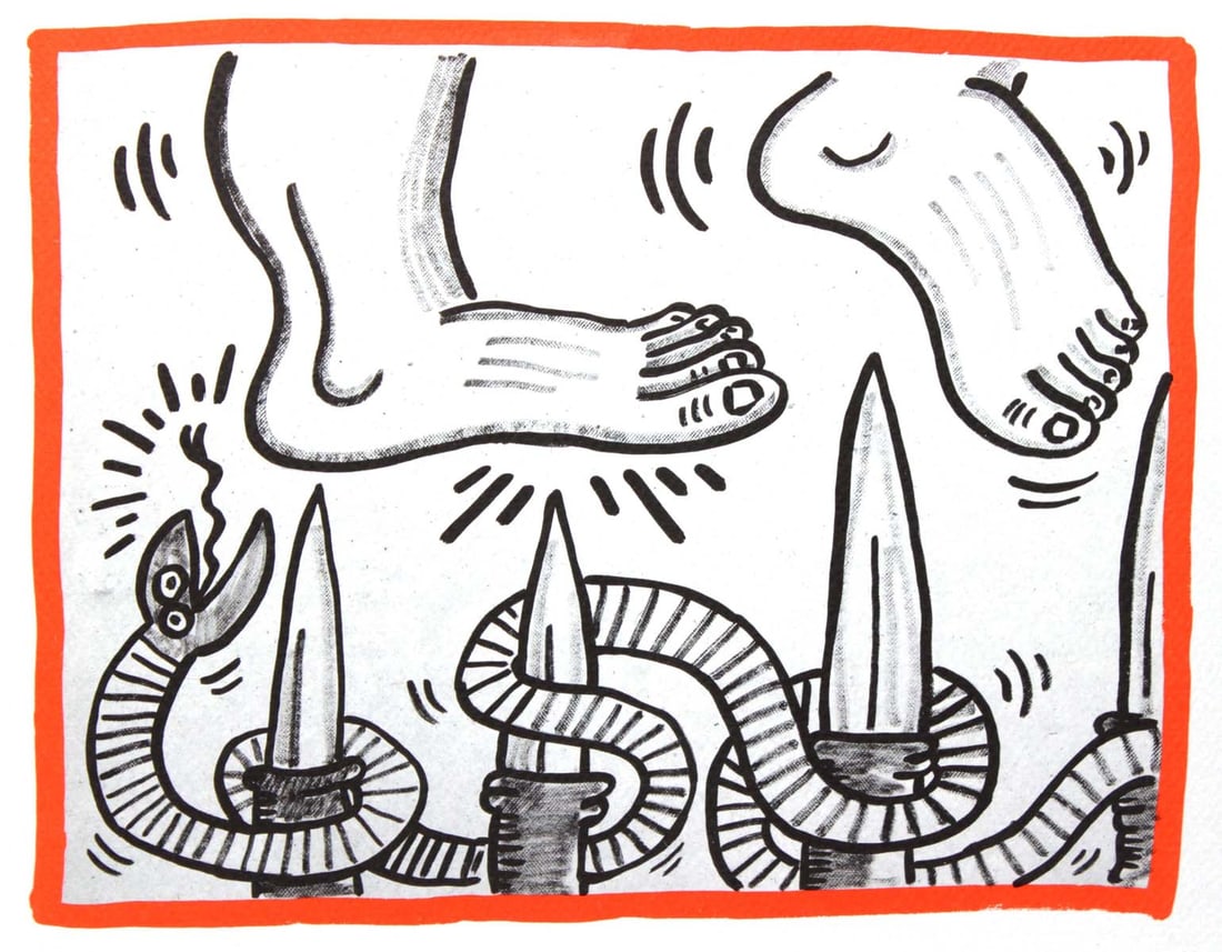 Keith Haring - Untitled: Artist: Keith Haring Title: Untitled Year: 1990 Dimensions: 8.75in. by 10.25in. Edition: From the rare limited edition of 500 Publisher: Bebert Publishing House Su