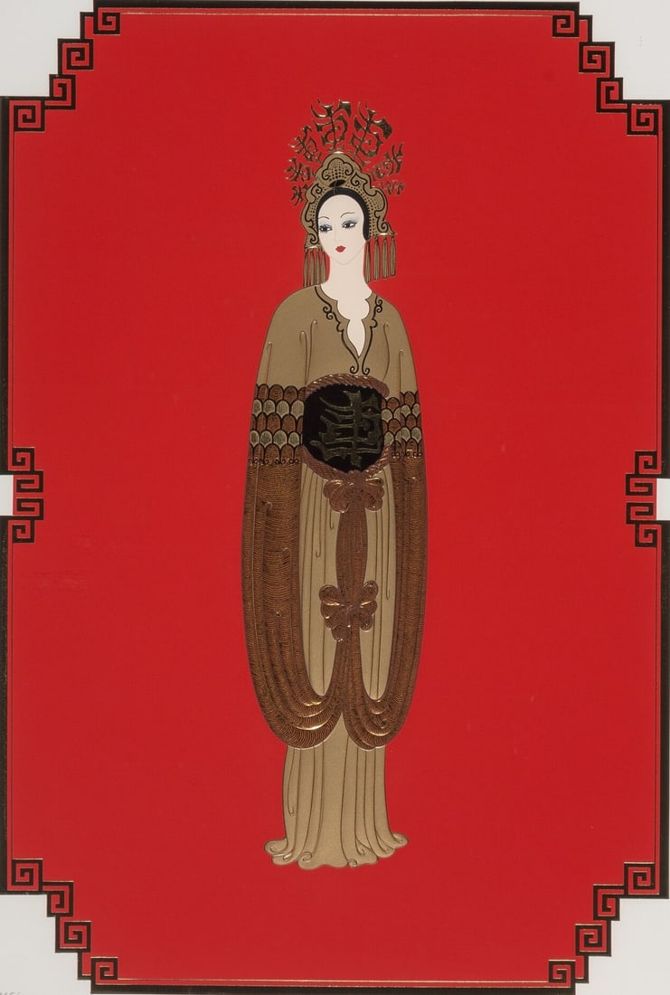 Erte - Plum Blossom: Artist: ErteTitle: Plum BlossomYear: 1986Dimensions: 28 1/2 x 20 1/2 in.Edition: from the limited edition of CLPublisher: Chalk & Vermilion Fine Arts, Ltd.Suite: Asian PrincessMedium: Serigraph in