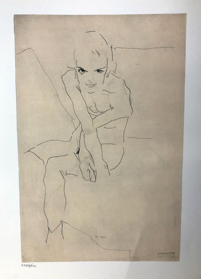 Egon Schiele (After) - Sitting Girl: Artist: Egon Schiele (After) Title: Sitting Girl Year: 1982 Dimensions: 16 1/4in. by 12in. Publisher: Mazzotta 1982 Suite: Erotic Drawings Medium: