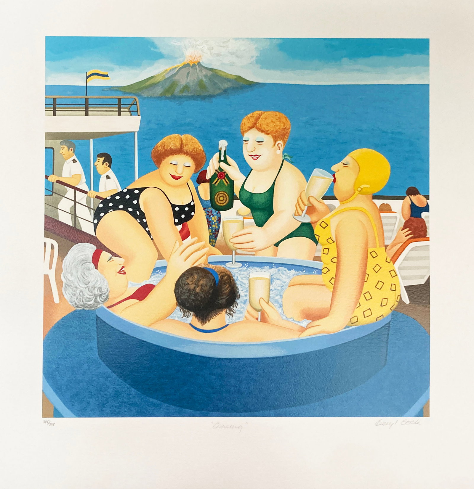 Beryl Cook - Cruising: Artist: Beryl Cook Title: Cruising Dimensions: 19in. by 19.25in. Edition: From the rare limited edition of 395 Medium: Original serigraph on paper Condition: Ex