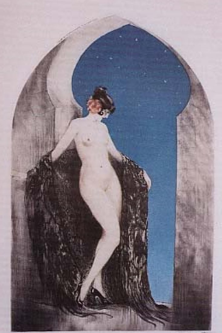 Louis Icart - Spanish Nights: Artist: Louis IcartTitle: Spanish NightsYear: 1926Dimensions: 20.75in. by 13in.Edition: From the rare limited edition Medium: Original dry point etching on paper with hand watercoloringCondition: