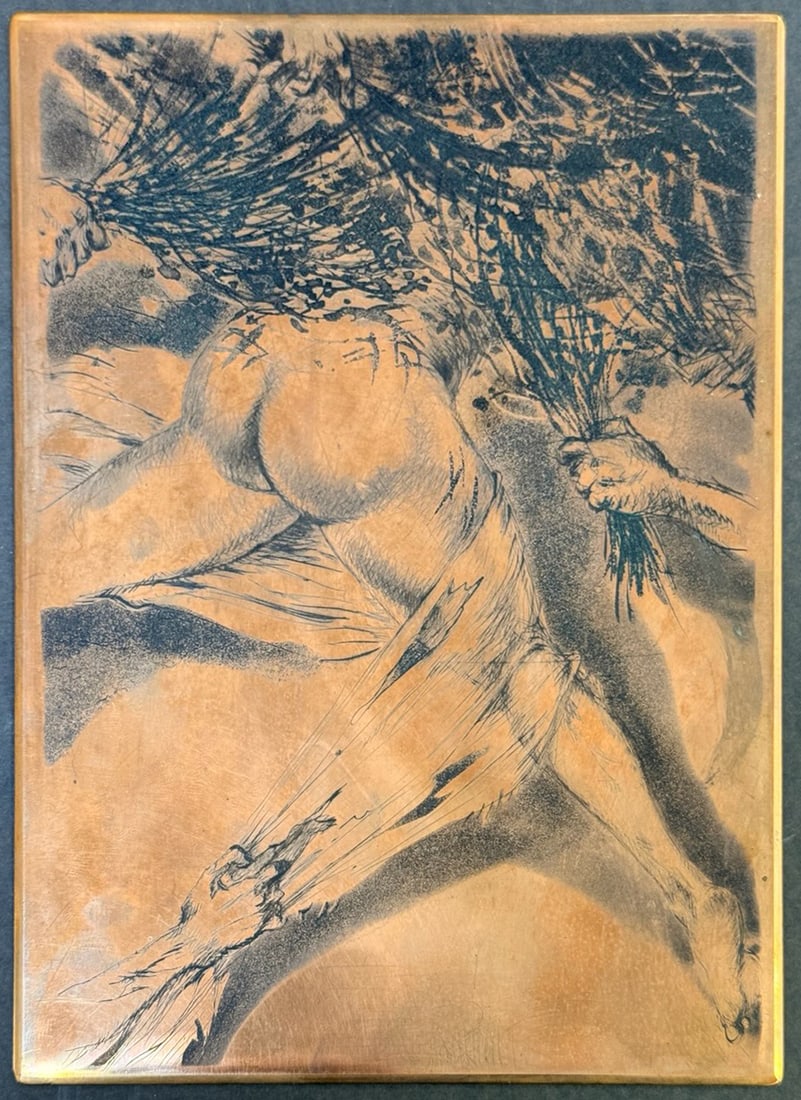 Louis Icart - Original Icart Printing Plate from ""Les Amours de Psyche et de Cupidon"": Artist: Louis Icart Title: Original Icart Printing Plate from ""Les Amours de Psyche et de Cupidon"" Year: 1943 Dimensions: 6 7/16 x 8 7/8 in. Edition: Etching plate from the ""Les