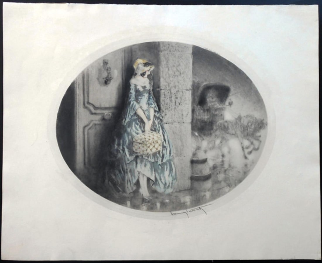 Louis Icart - Leaving Home: Artist: Louis Icart Title: Leaving Home Year: 1929 Dimensions: 17 3/4in. by 20 3/4in. Edition: from the rare limited edition Medium: Original drypoint etching w