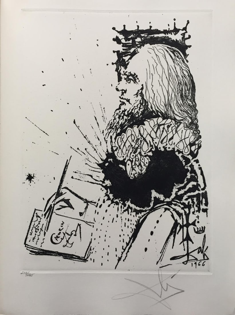 Salvador Dali - Portrait de Calderon: Artist: Salvador DaliTitle: Portrait de CalderonYear: 1971Dimensions: 13 3/8in. by 9 7/8in.Edition: From the rare limited edition of 265Suite: La Vida es SuenoMedium: Original etching with aquatint