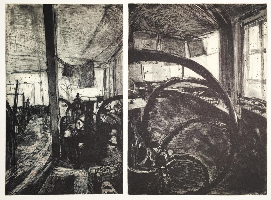 Pierre Collin - Lacouriere Workshop II: Artist: Pierre CollinTitle: Lacouriere Workshop IIYear: 1990Dimensions: 13 1/2in. by 9 1/4in.Edition: From the Rare Limited EditionPublisher: Credit Lyonnais FoundationSuite: Graveurs