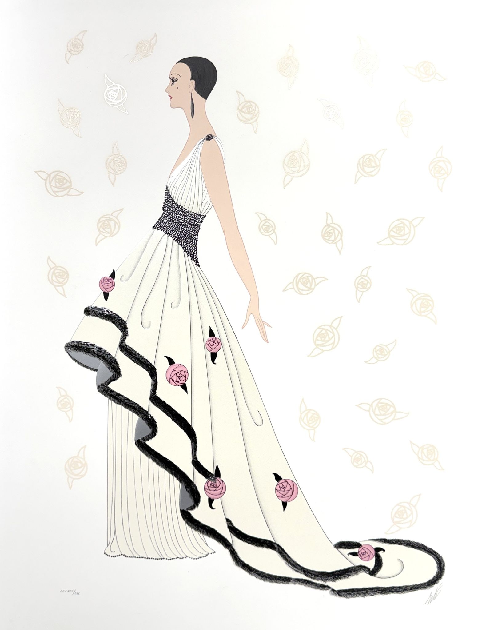 Erte - Rose Gown: Artist: Erte Title: Rose Gown Year: 1989 Dimensions: 38 x 29 1/4 in. Edition: from the limited edition of CCC Publisher: Chalk & Vermilion Fine Arts, Ltd.