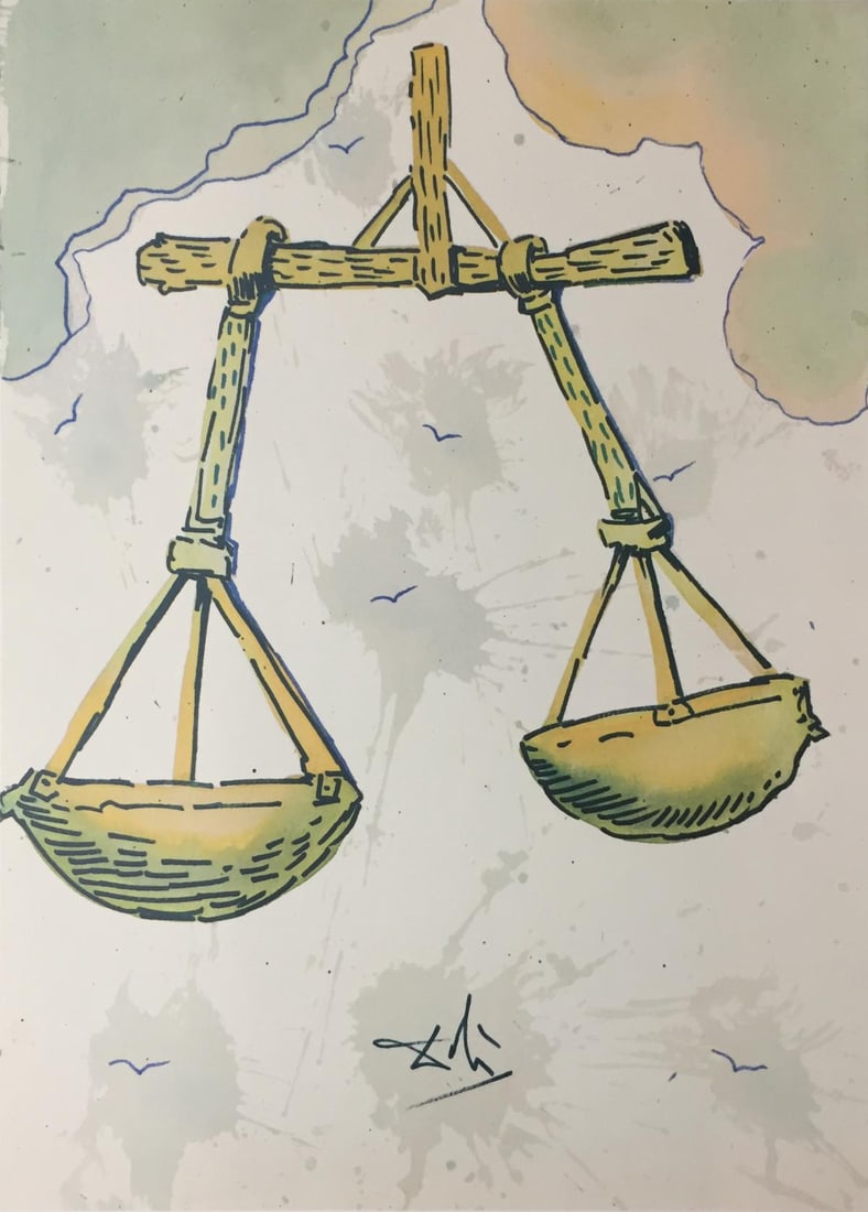 Salvador Dali (After) - Libra: Artist: Salvador Dali (After)Title: LibraYear: 1969Dimensions: 14in. by 18in.Edition: From the Rare Limited EditionPublisher: Penn Prints Inc New YorkSuite: Signs of the ZodiacMedium: Lithograph in
