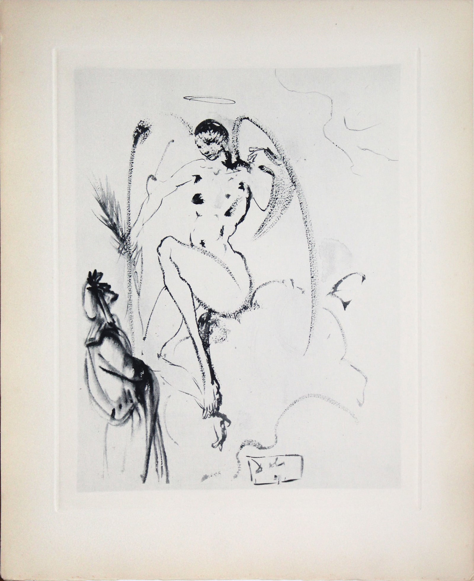 Salvador Dali - The Loyal Angels: Artist: Salvador Dali Title: The Loyal Angels Year: 1964 Dimensions: 10 1/4 x 13 in. Edition: From the rare limited edition of 165 in blue/gray Publisher: Les Heures