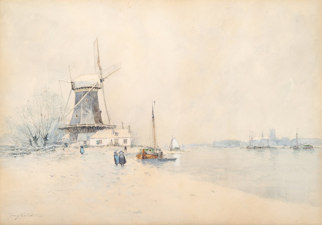 Johan Barthold Jongkind - Windmill Near a River with Figures In the Snow (1 of 2)