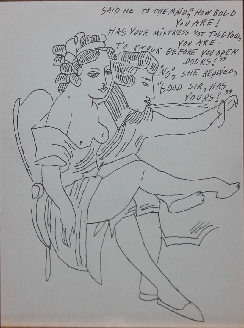 Andy Warhol - Untitled from "Love is a Pink Cake": Artist: Andy WarholTitle: Untitled from "Love is a Pink Cake"Year: 1953Dimensions: 11in. by 8.5in.Edition: From the rare limited editionSuite: Love is a Pink CakeMedium: Original offset lithograph on