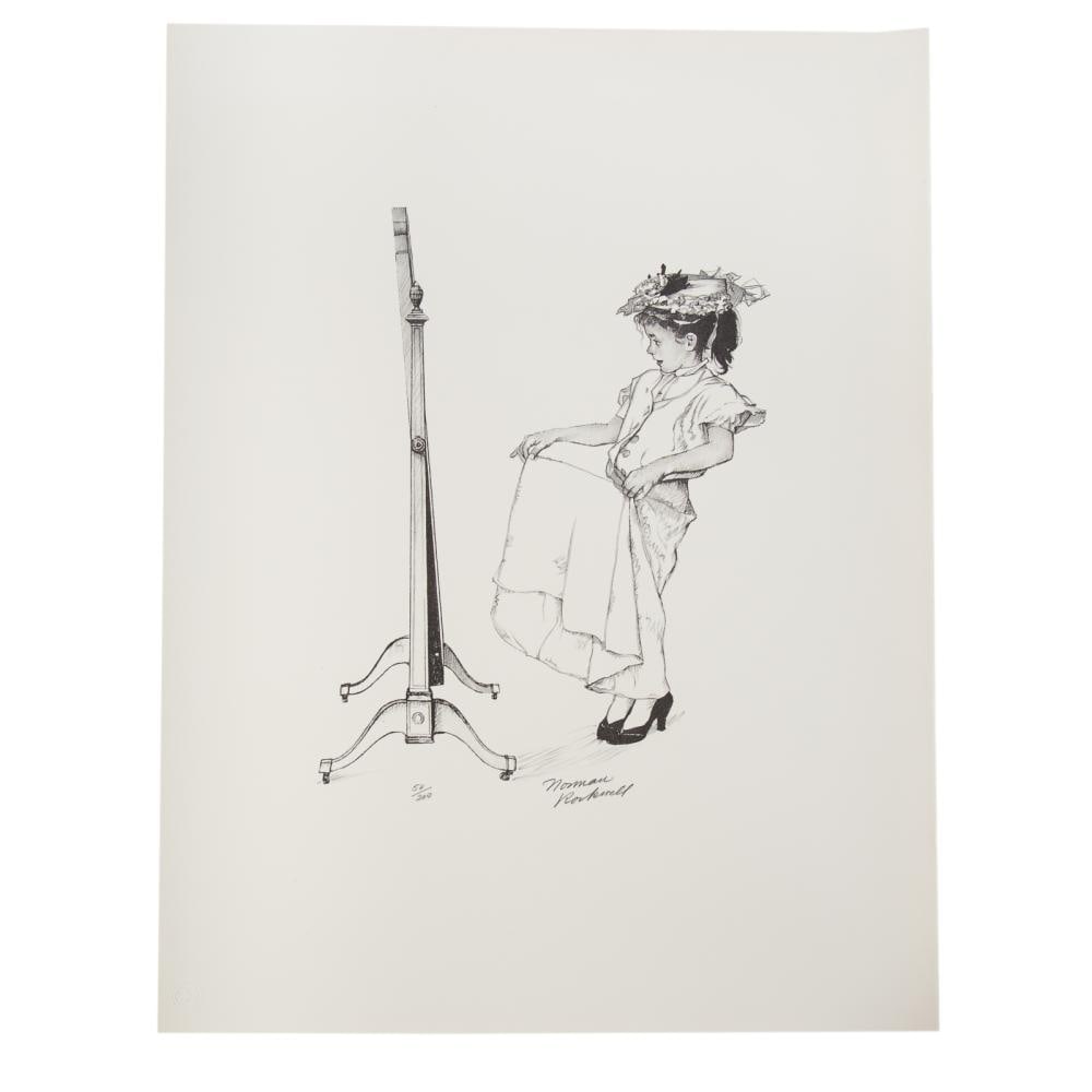 Norman Rockwell - Dressing Up: Artist: Norman RockwellTitle: Dressing UpYear: 1973Dimensions: 25 1/2 x 19 3/4 in.Edition: From the rare limited edition of 200Suite: American FamilyMedium: Original lithograph on paperCondition: