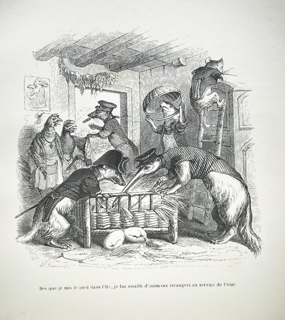 J.J. Grandville - Grandville et Les Animaux 70: Artist: J.J. GrandvilleTitle: Grandville et Les Animaux 70Year: 1842Dimensions: 10.5in. by 6.5in.Edition: From the rare limited editionPublisher: Etudes De Moeurs ContemporainesSuite: Grandville et