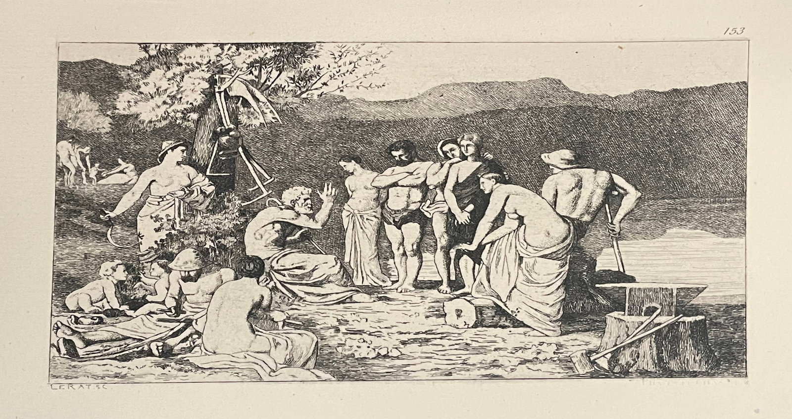 Puvis De Chavannes - Le Repos: Artist: Puvis De Chavannes Title: Le Repos Year: 1873 Dimensions: 11 3/4in. by 8in. Edition: From the rare limited edition Medium: Original engraving on paper</