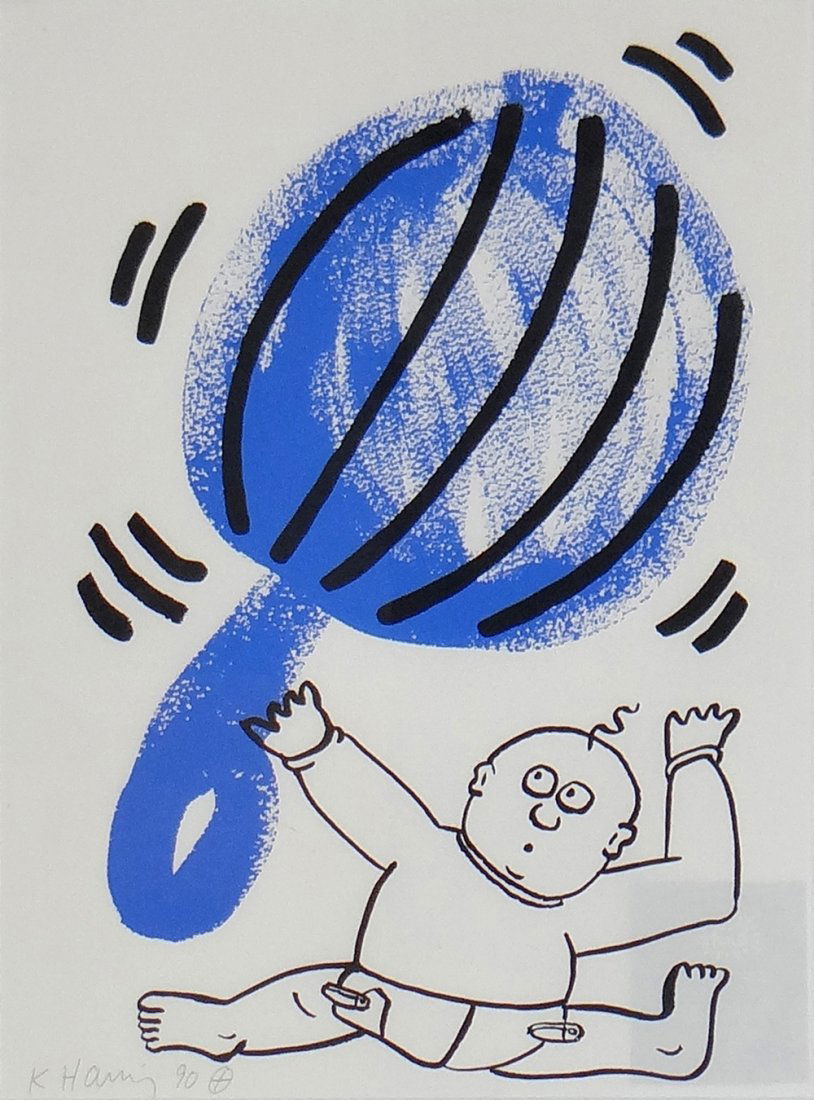 Keith Haring "The Story of Red and Blue": Artist: Keith Haring Title: The Story of Red and Blue II Suite: The Story of Red and Blue Medium: Original serigraph in colors on paper Year: 1989 Size: 20 1/4" x 13 1/2"</