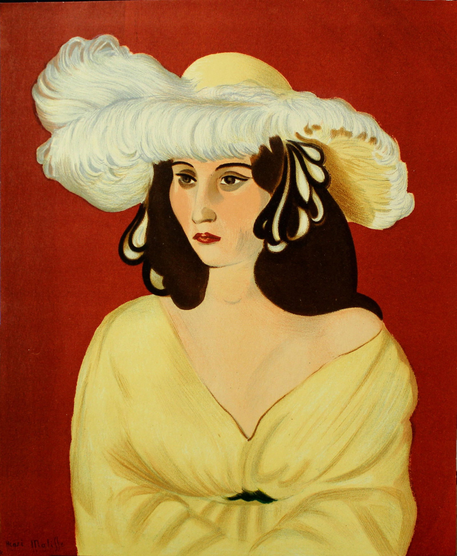 Henri Matisse (After) - The White Feather: Artist: Henri Matisse (After) Title: The White Feather Year: 1919 Dimensions: 7 1/2in. by 9 1/8in. Edition: From the rare limited edition Suite: Portraits Medium: Lithograph on paper Condition:
