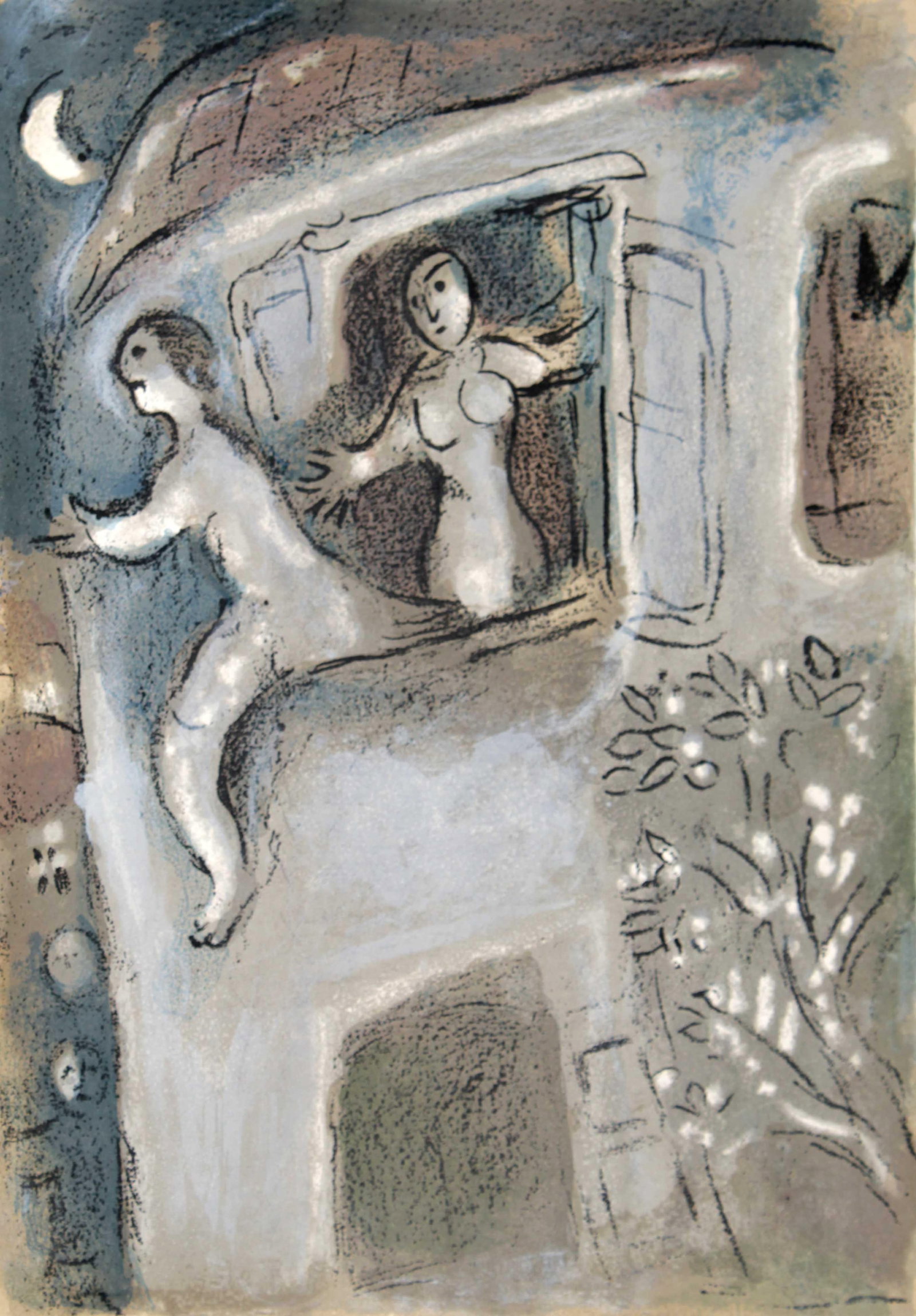 Marc Chagall - David Saved by Michal: Artist: Marc Chagall Title: David Saved by Michal Year: 1956 Dimensions: 10in. by 14in. Edition: From the rare limited edition Publisher: Editions de la Revue V